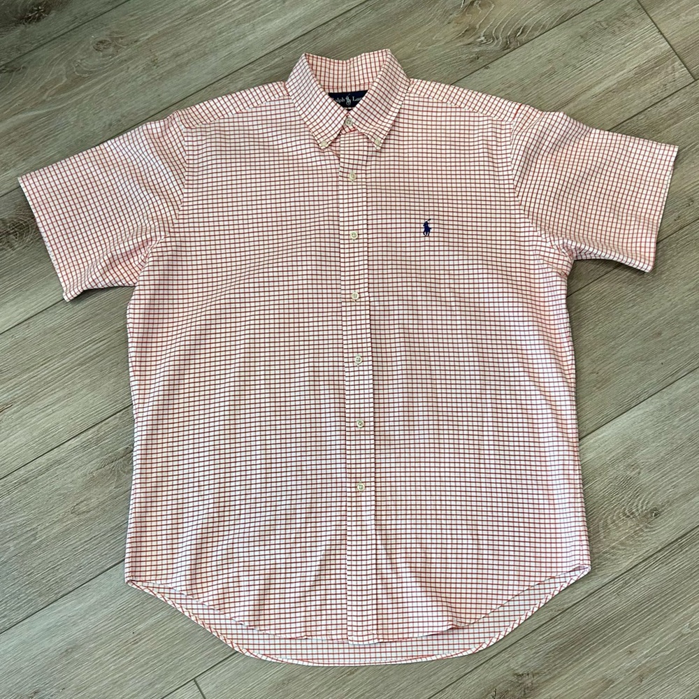 Polo by Ralph Lauren Men's Short Sleeve Button-Down Shirt in Red and White Check